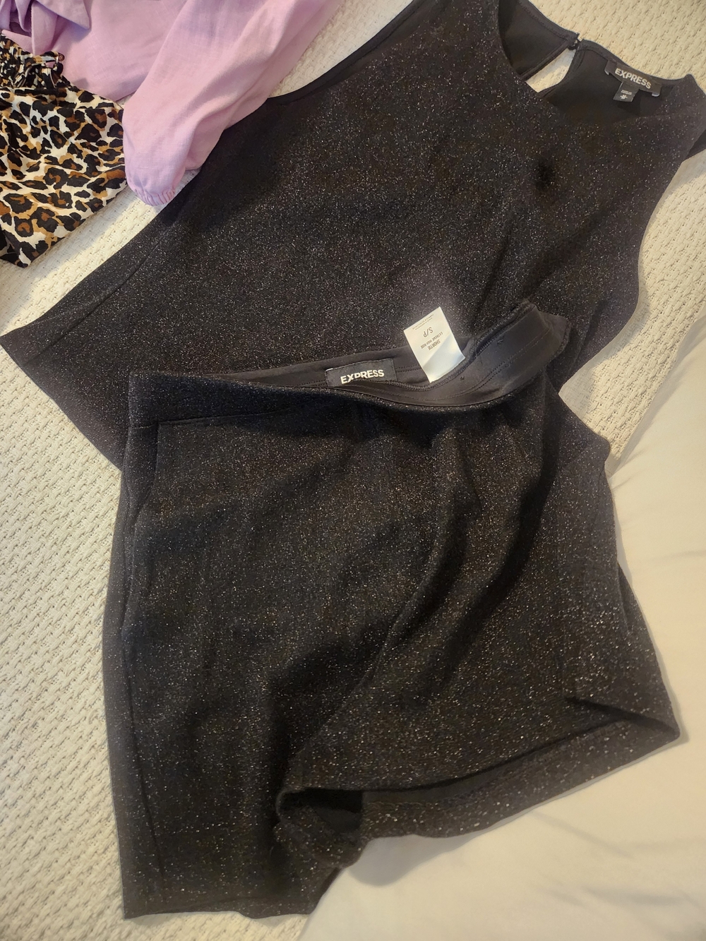 Express Black Glitter Skirt Set